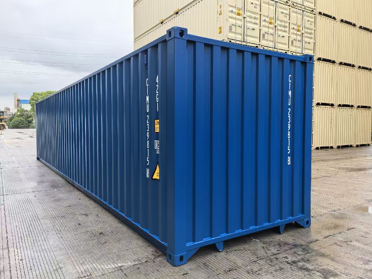 40 fots container i navy blue, sidovy