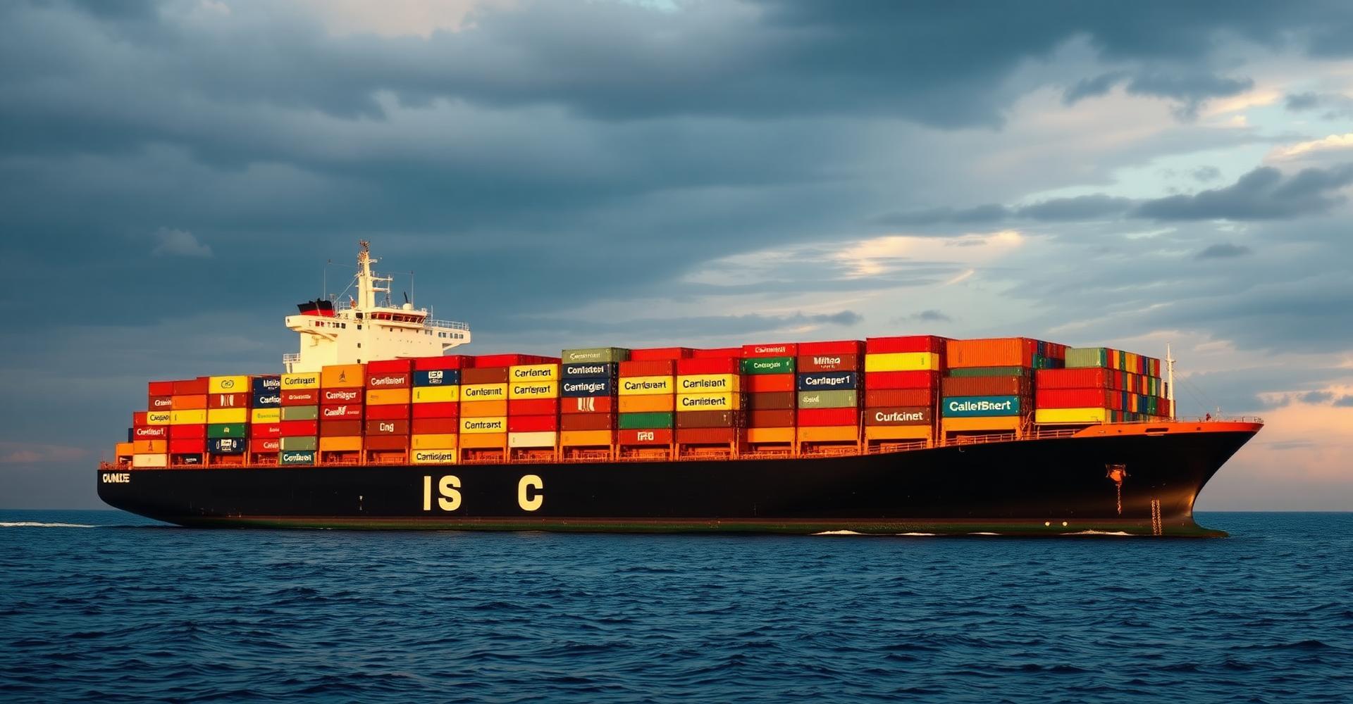 Container ship loaded with ISO shipping containers at sea